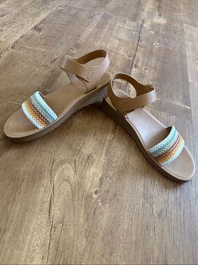 CL by Laundry Tan Sandals with Multicolor Crochet Strap